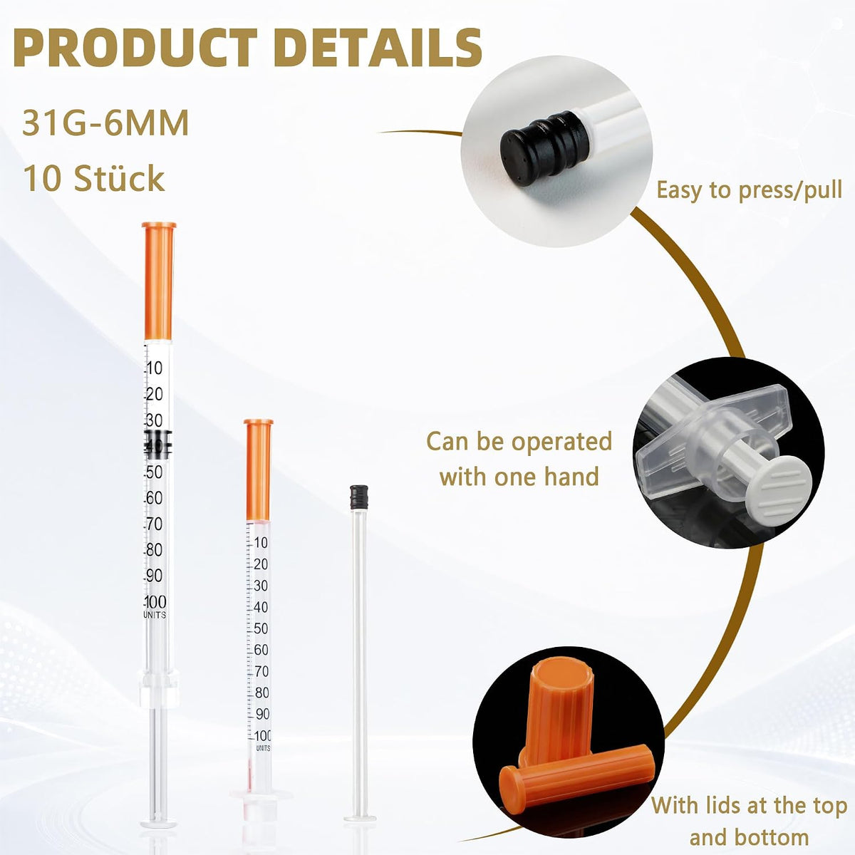 10Pack 1ml Dispensing Tool with Cap 31G 6mm, Individually Wrapped, Plastic Measuring Tools for Lab, Crafting (10)