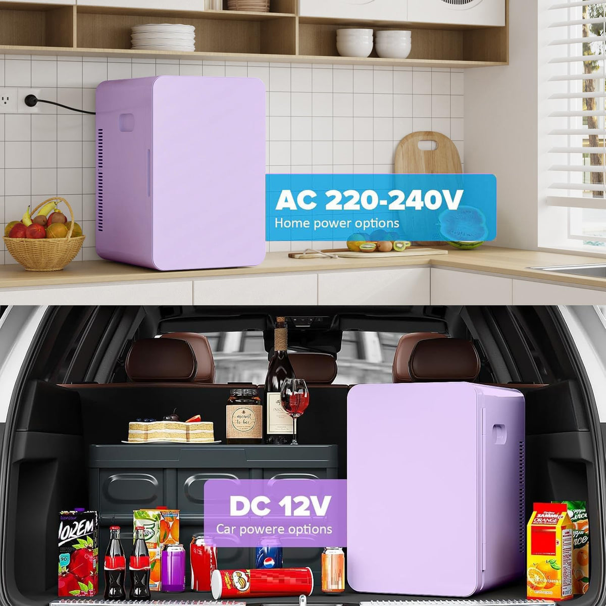 Mini Fridge 22L/30 Cans, Cooler & Warmer for Bedroom, AC & 12V DC