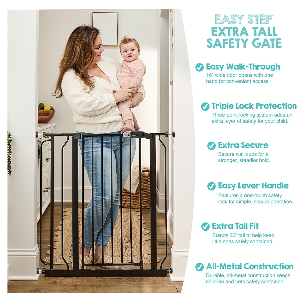 Regalo Safety 91.4cm Extra Tall Baby Gate for Doorways & Bottom of Stairs, Fits Openings 73.6-90cm (Extension Included), Pressure Mounted for Babies, Toddlers & Pets