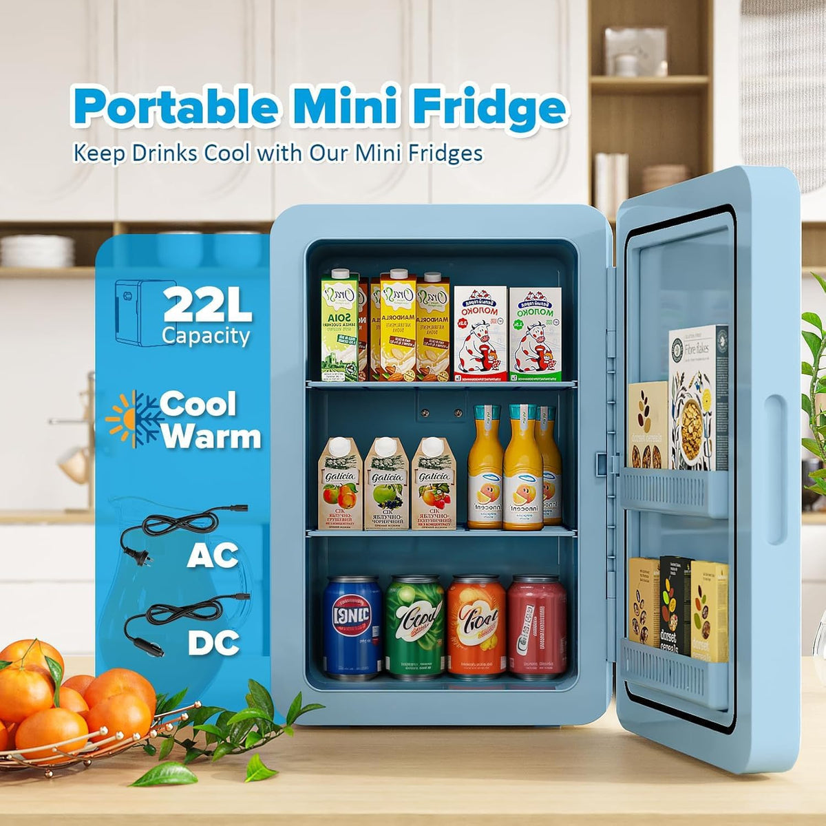 Mini Fridge 22L/30 Cans, Cooler & Warmer for Bedroom, AC & 12V DC