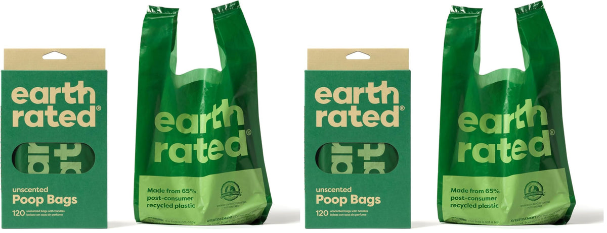Earth Rated Dog Poo Bags with Handles, Easy Tie and Guaranteed Leakproof, Lavender Scented, 120 Bags