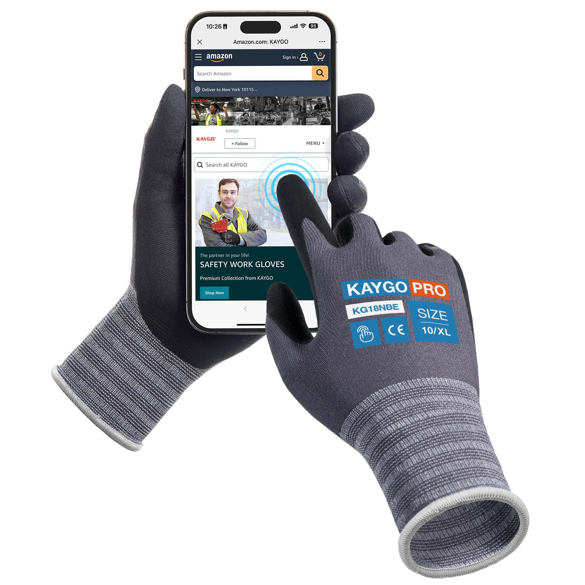 KAYGO Safety Work Gloves MicroFoam Nitrile Coated 12 Pairs, KG18NB