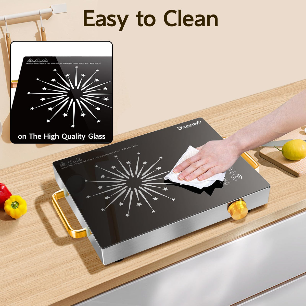 Double Ceramic Hob with Handle, Plug in 2 Ring Electric Hob