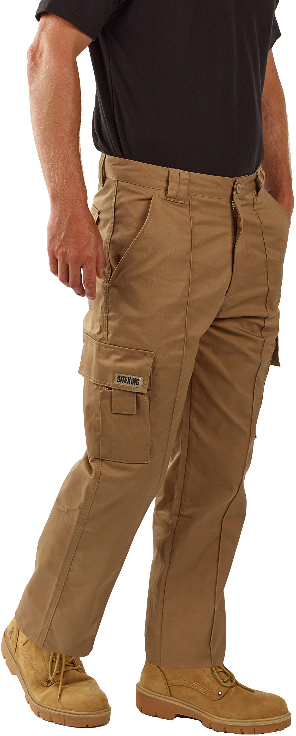 SITE KING Mens Cargo Combat Work Trousers, Sizes 28 to 56 Button & Zip Fly
