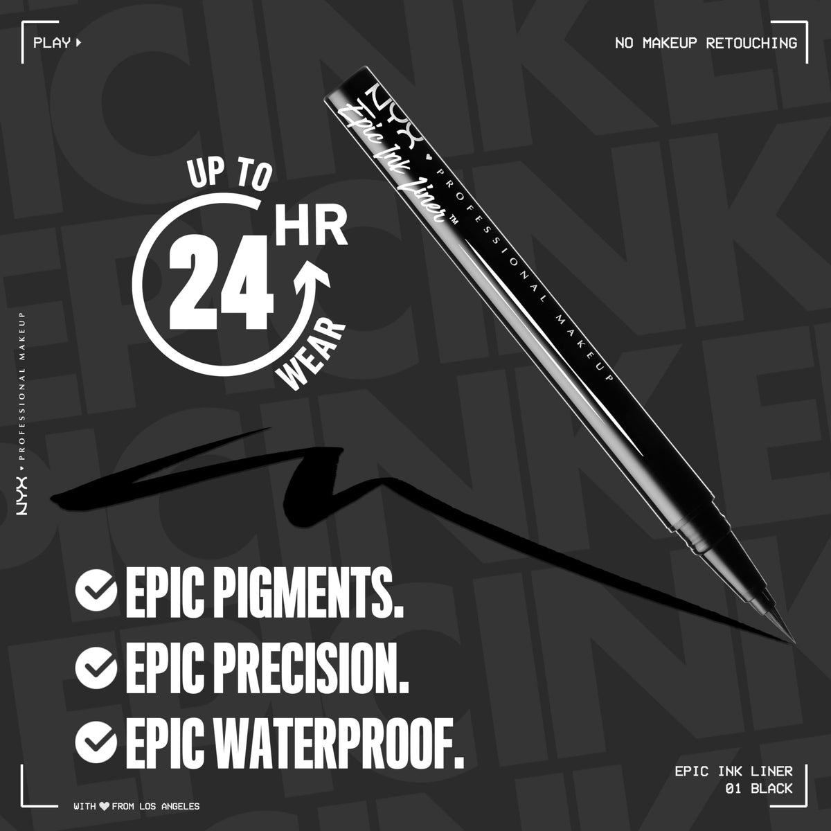 NYX Professional Makeup Eye Liner, Epic Ink Waterproof Liner, Black