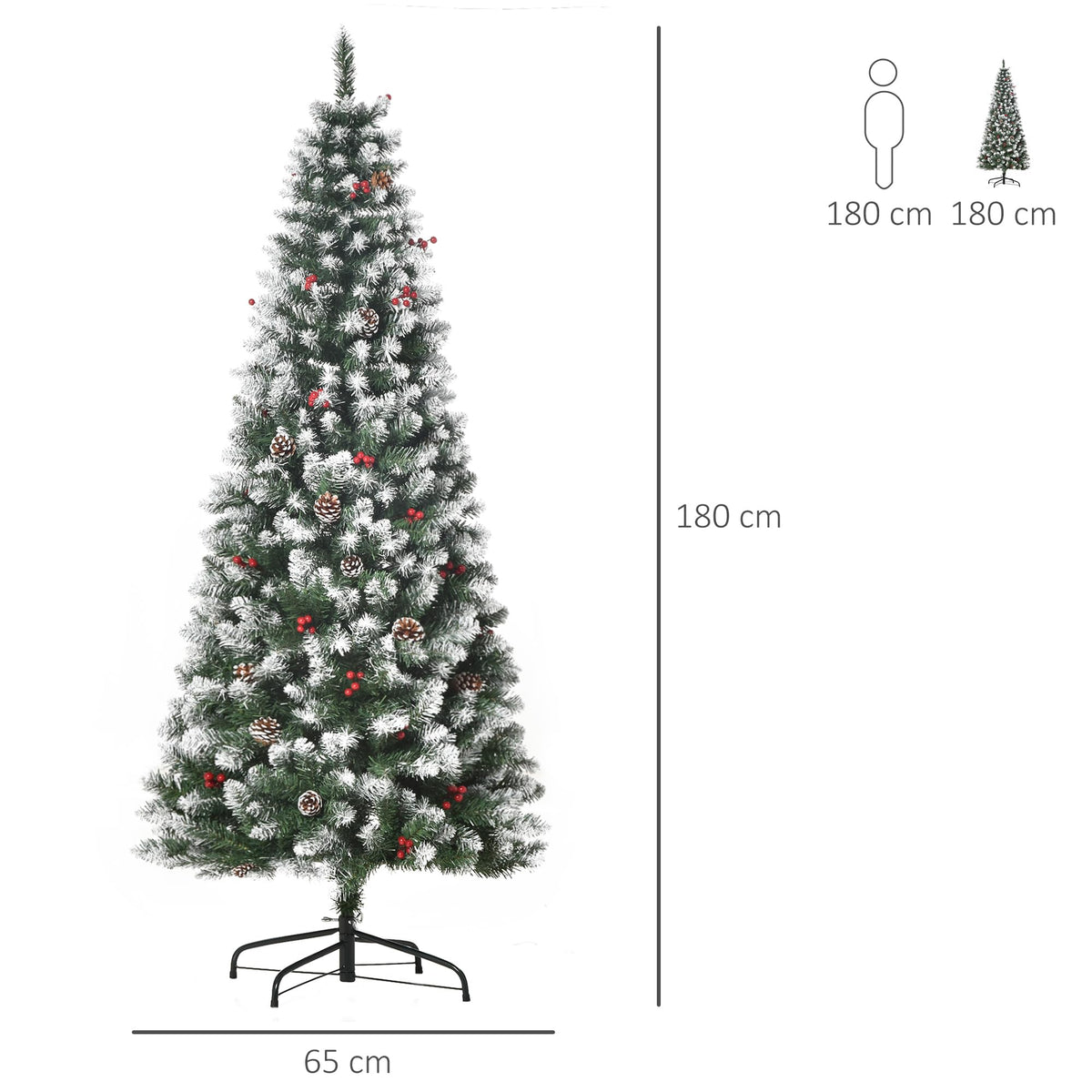 HOMCOM 5FT Artificial Christmas Tree Xmas Pencil Tree Red Berries Green