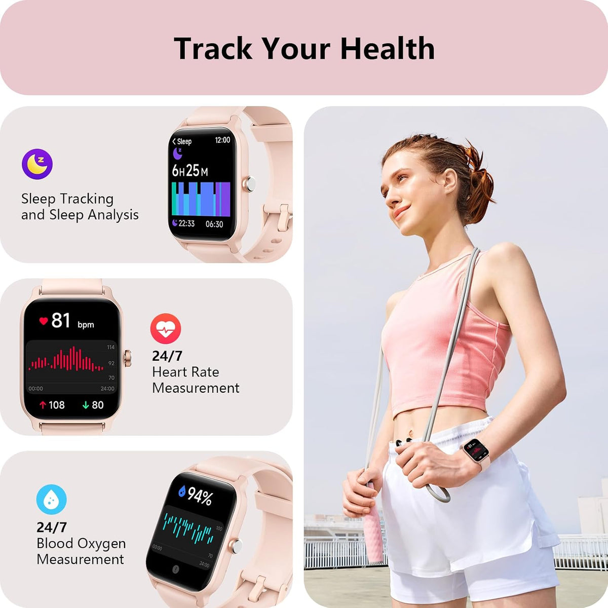 Smart Watch for Women, Answer/Make Calls, Alexa Built-in, [1.8"HD Screen] Smart Watches for Women iPhone/Samsung/Android, Fitness Watch with Heart Rate Sleep SpO2 Monitor,IP68 Waterproof, 100+ Sports