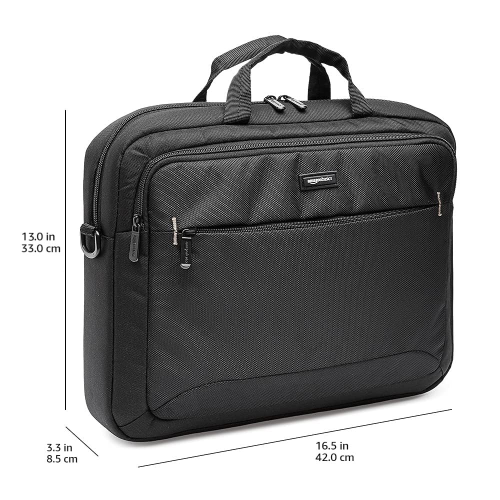 Amazon Basics Compact Laptop Shoulder Bag Carrying case with Accessory Storage Pockets (14 inch - 35.6 cm) Black, 3-Pack