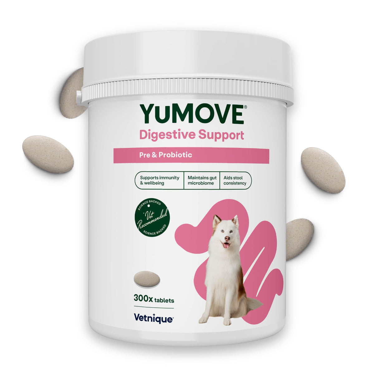 YuMOVE Digestive Care, Dog Pre and Probiotics Supplement for Gut Health, Digestive Support for All Ages and Breeds, 120 Tablets - Eco Friendly and Letter Box Ready Packaging