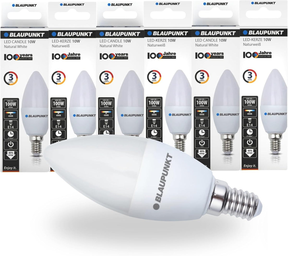 Blaupunkt E14 LED Light Bulb Candle Shape – 10W (Equivalent to 80W - 100W), 820 Lumens, 4000K Neutral White LED – Non‑Dimmable, E14 Screw Base, Energy‑Efficient Home Lighting – Pack of 1