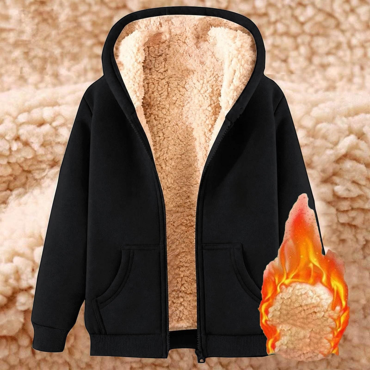 Womens Teddy Fleece Hoodies Sherpa Lined Fuzzy Jacket with Pockets Full Zip Hooded Sweatshirts Ladies Fall Winter Warm Jumper Coat Outwear Thermal Outfits Clothing