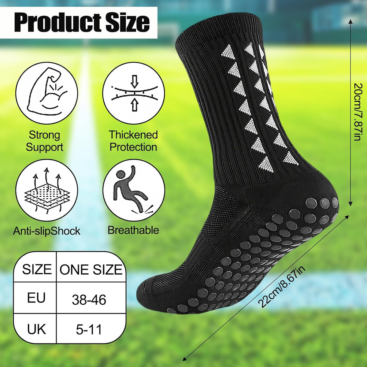 3 Pairs Non Slip Football Socks, Football Grip Socks for Men, Soccer Socks with Rubber Dots for Yoga Running Hiking