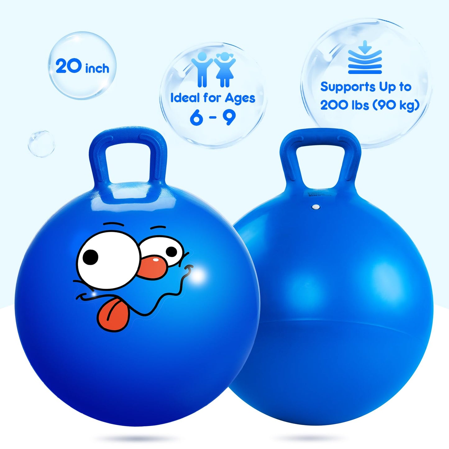 Vastoy 20 Inch Space Hopper Ball for Kids 6-9 Years - Anti-Slip Space Hopper with Hand Pump, Bouncy Inflatable Ride On Toy for Indoor Outdoor Fun, for Children (Blue Eyes)