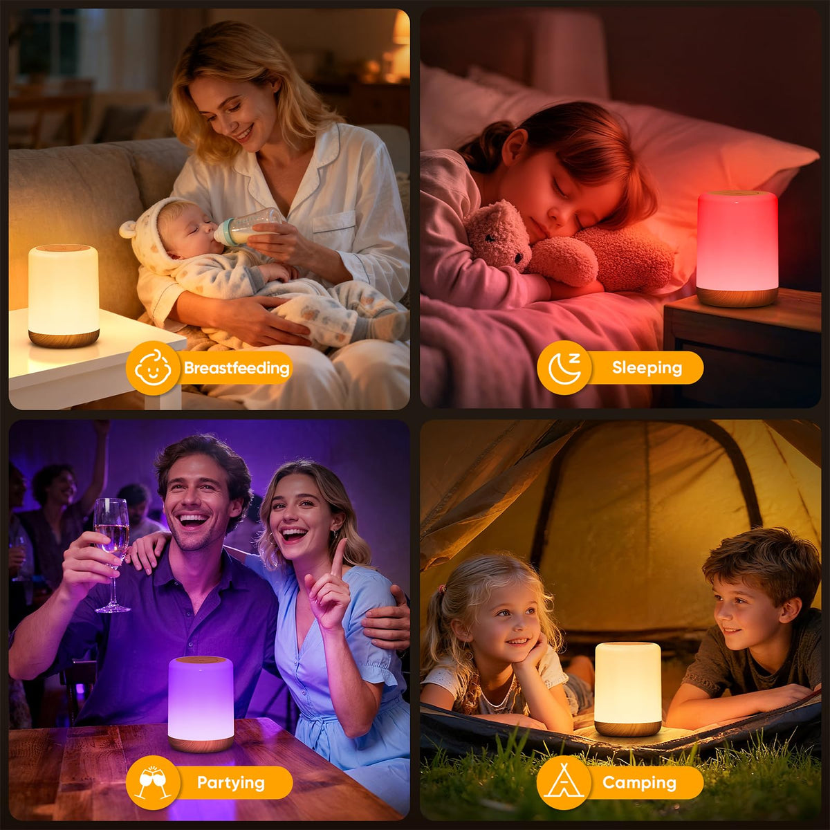 Night Light, Dimmable Touch Bedside Lamp with 256 RGB, Timer, Memory