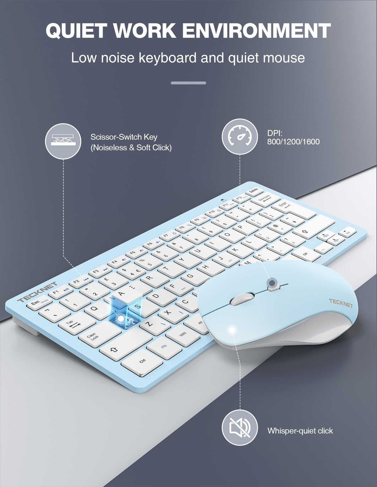 TECKNET Mini Wireless Keyboard and Mouse Set, 2.4G Cordless USB, Black