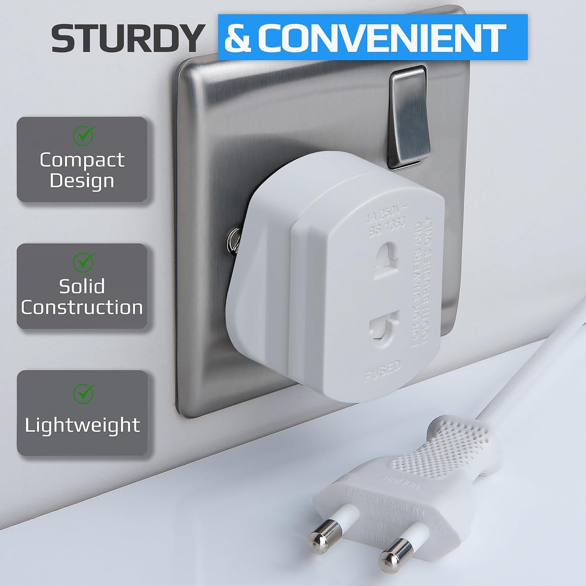 Toothbrush Adaptor Plug UK Charger Adapter Shaver Socket 2 Pin to 3 Pin Electric for Razor Plugs Bathroom Two to Three Prong Charging Tooth Brush Plugs Adapters Electrical Shaving (White)