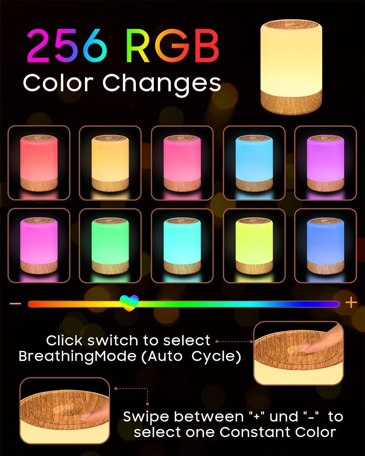 MEDE Night Light, Dimmable Bedside Lamps with RGB for Toddler, Kids, Adults
