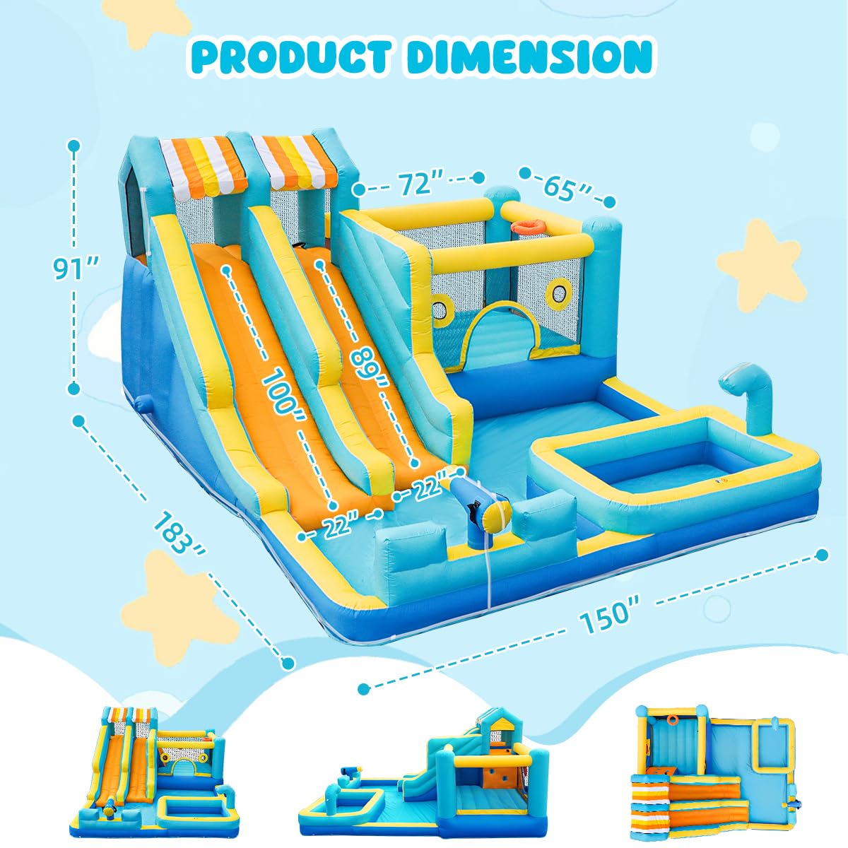 Inflatable Bouncy Castle with Slide Trampoline and Ball Pit, Bounce House Indoor Outdoor with Air Blower for Toddler Garden Park Backyard Party Wedding Birthday Gift, 470 x 400 x 220 cm