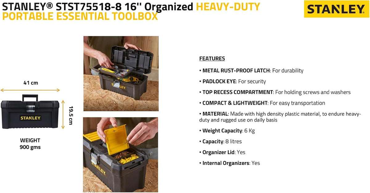 STANLEY 16in Essential Lightweight Tool Box, STST1-75518