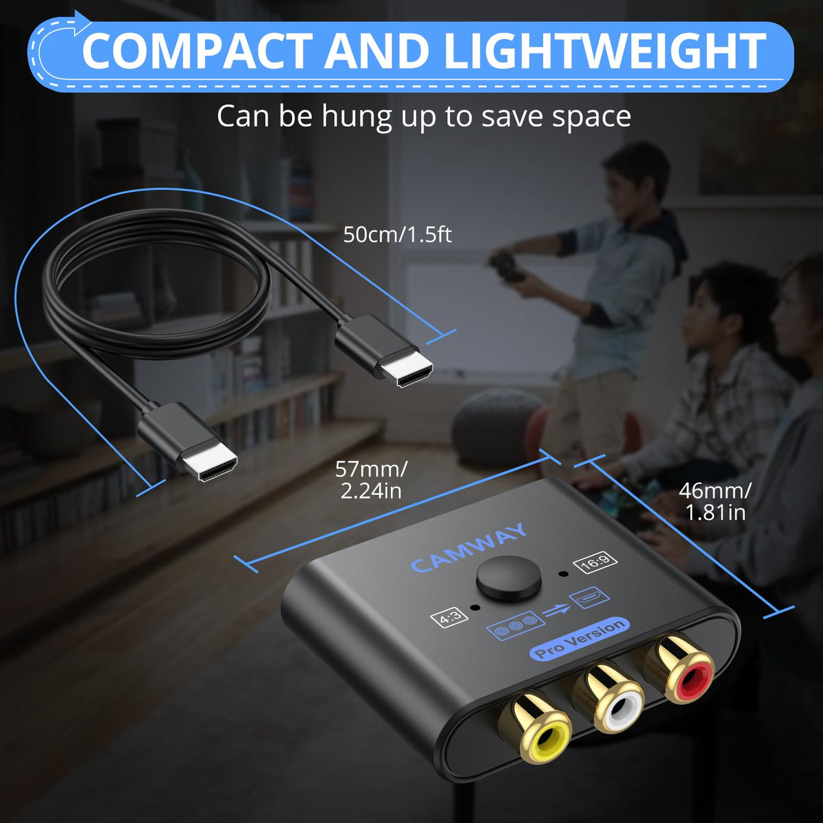 CAMWAY RCA to HDMI Converter, 1080P AV Adapter, 4:3/16:9, No HDMI Cable