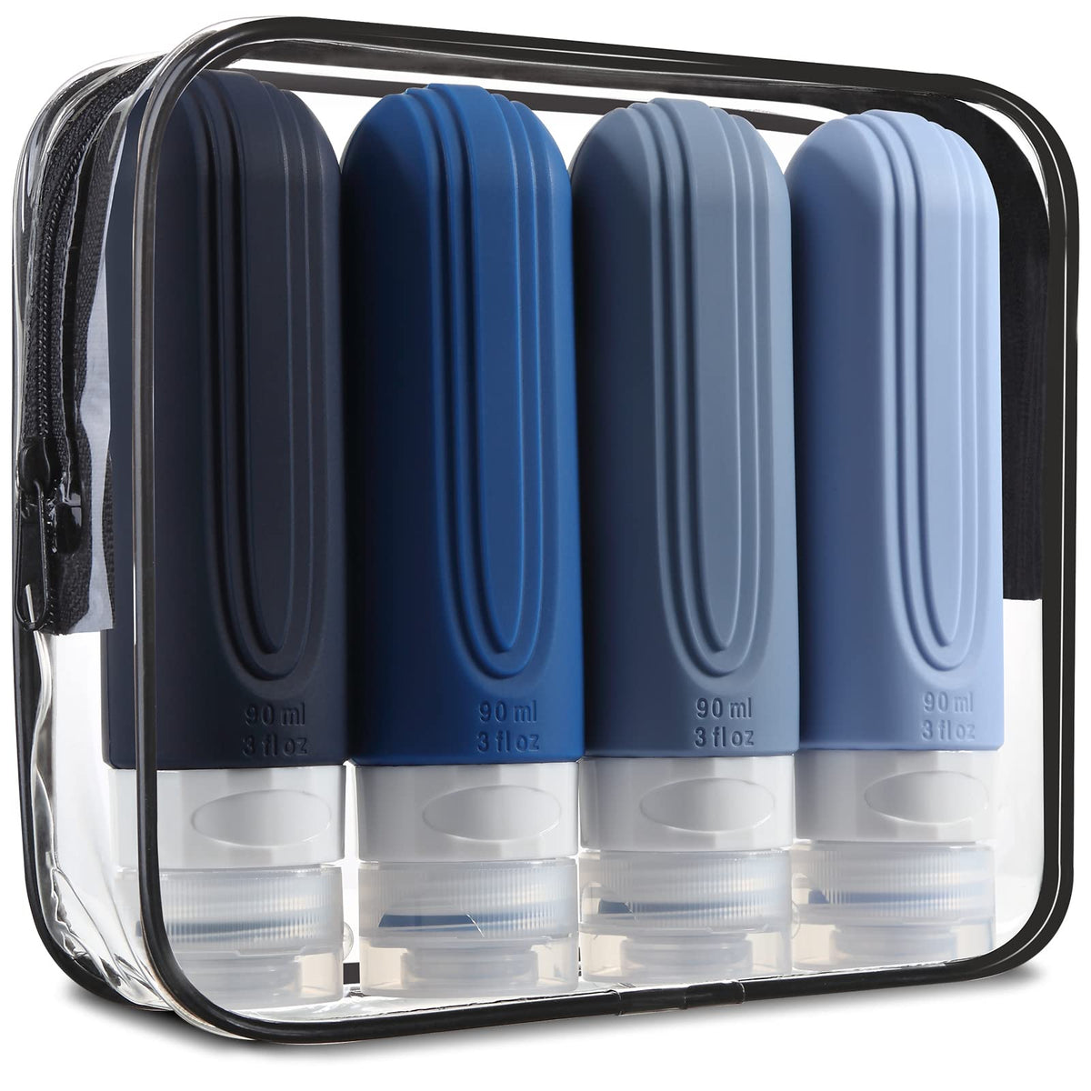 Mrsdry Travel Bottle for Toiletries, Leak Proof Silicone Travel Size 90ml Bottles Refillable Containers for Liquid Shampoo, BPA Free and TSA Approved Travel Accessories with Clear Bag (4 Pack)
