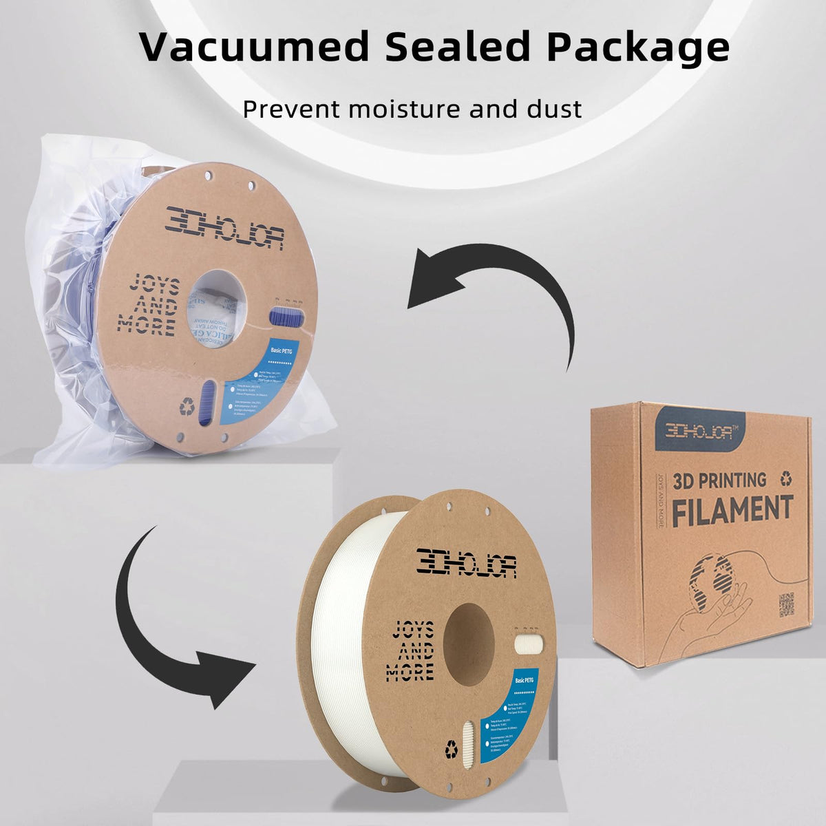 3DHoJor Basic PETG Filament 1.75mm 1kg*2 Bundle for 3D Printers-2Pack Black