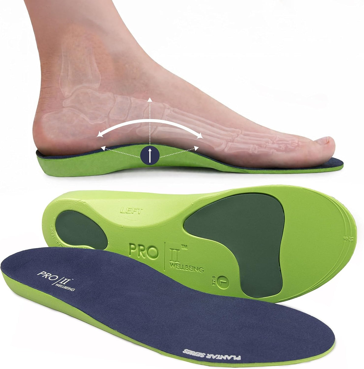 PRO 11 WELLBEING Plantar Series Orthotic Insoles Fallen Arches, Plantar Fasciitis, with Arch Support