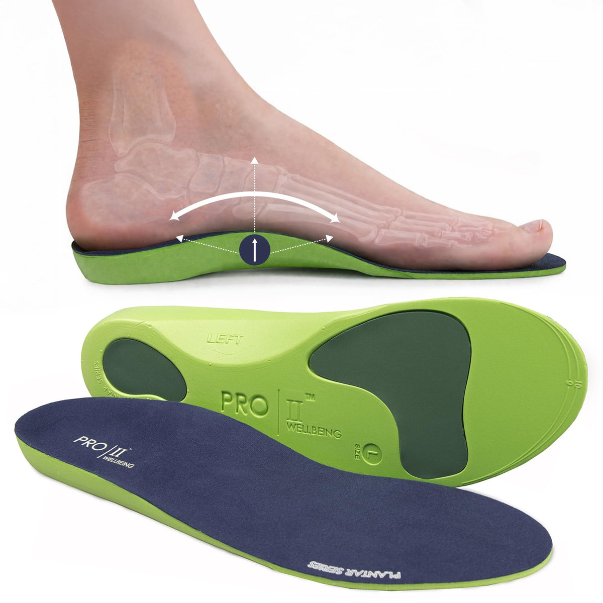 PRO 11 WELLBEING Plantar Series Orthotic Insoles Fallen Arches, Plantar Fasciitis, with Arch Support