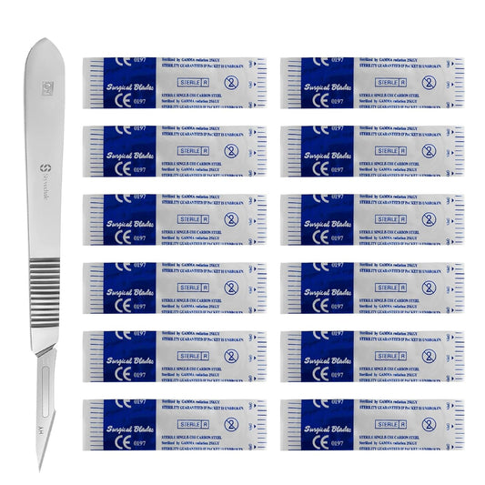 25 Pcs Scalpel- Edges Scalpel Handle No 3 Surgical_ Baldes # 11 Non Sterile Edges Perfect for culpting Repairs Lab Anatomy Lab Training Sign Craft Card Making Cutter Podiatry