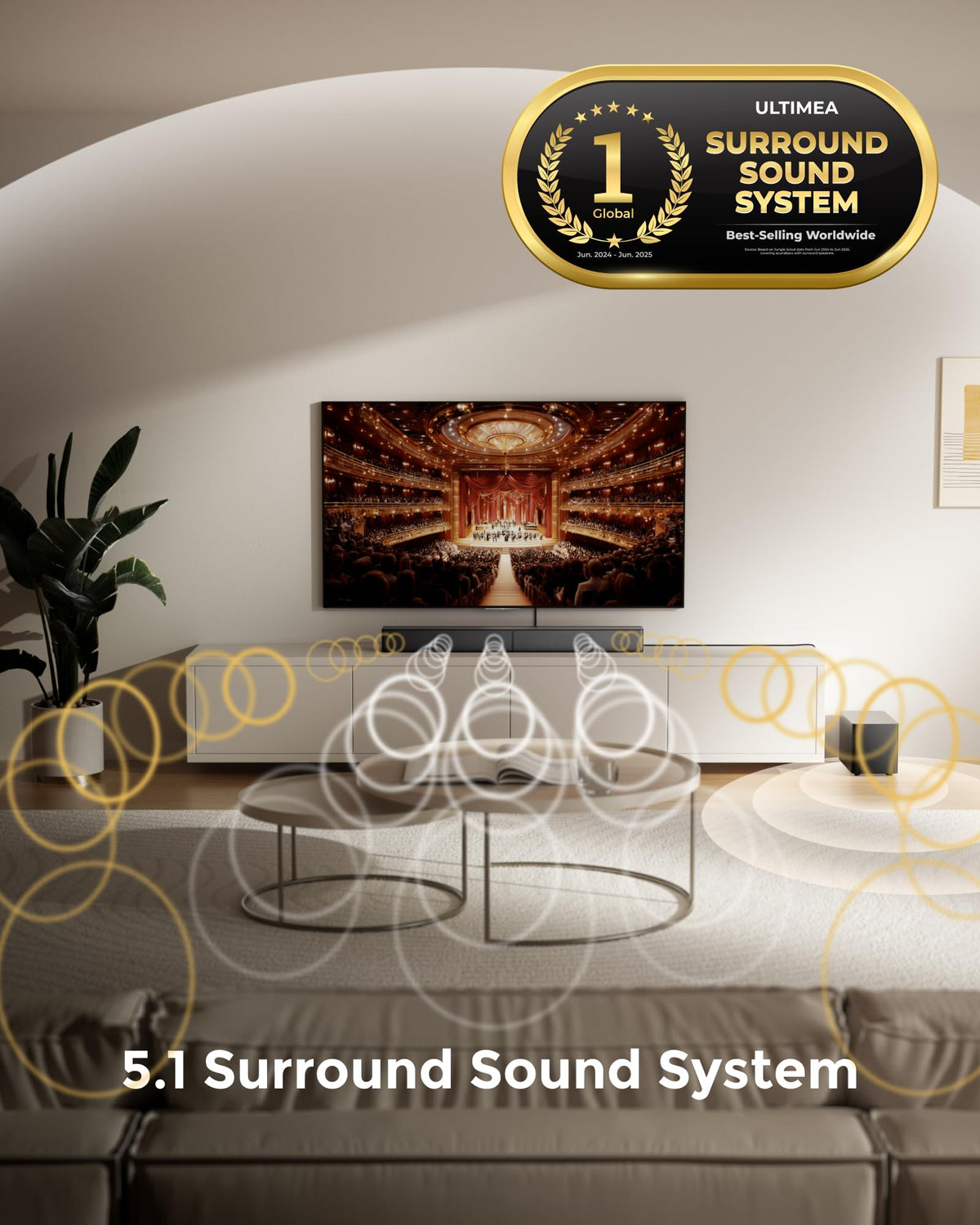 ULTIMEA 9.1ch Surround Sound System with Dolby Atmos, 2 Rear Speaker, 6.5" Wireless Subwoofer, RGB Light, App, Detachable Surround Sound System for Home Theater, Peak Power 470W, HDMI eARC, Apollo S90