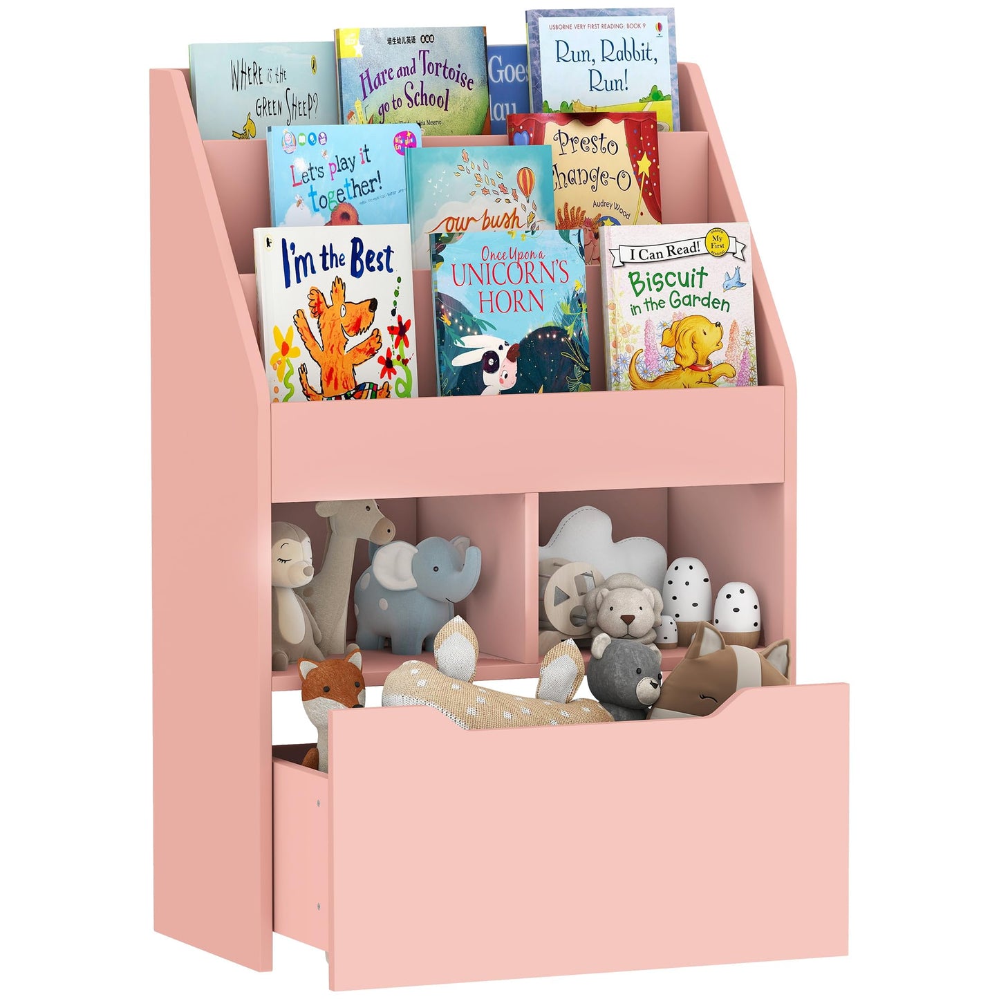 HOMCOM Kids Bookshelf with Moveable Drawer, Montessori-Inspired Children's Bookcase with Wheels, Toy Organiser for Bedroom, Playroom - White