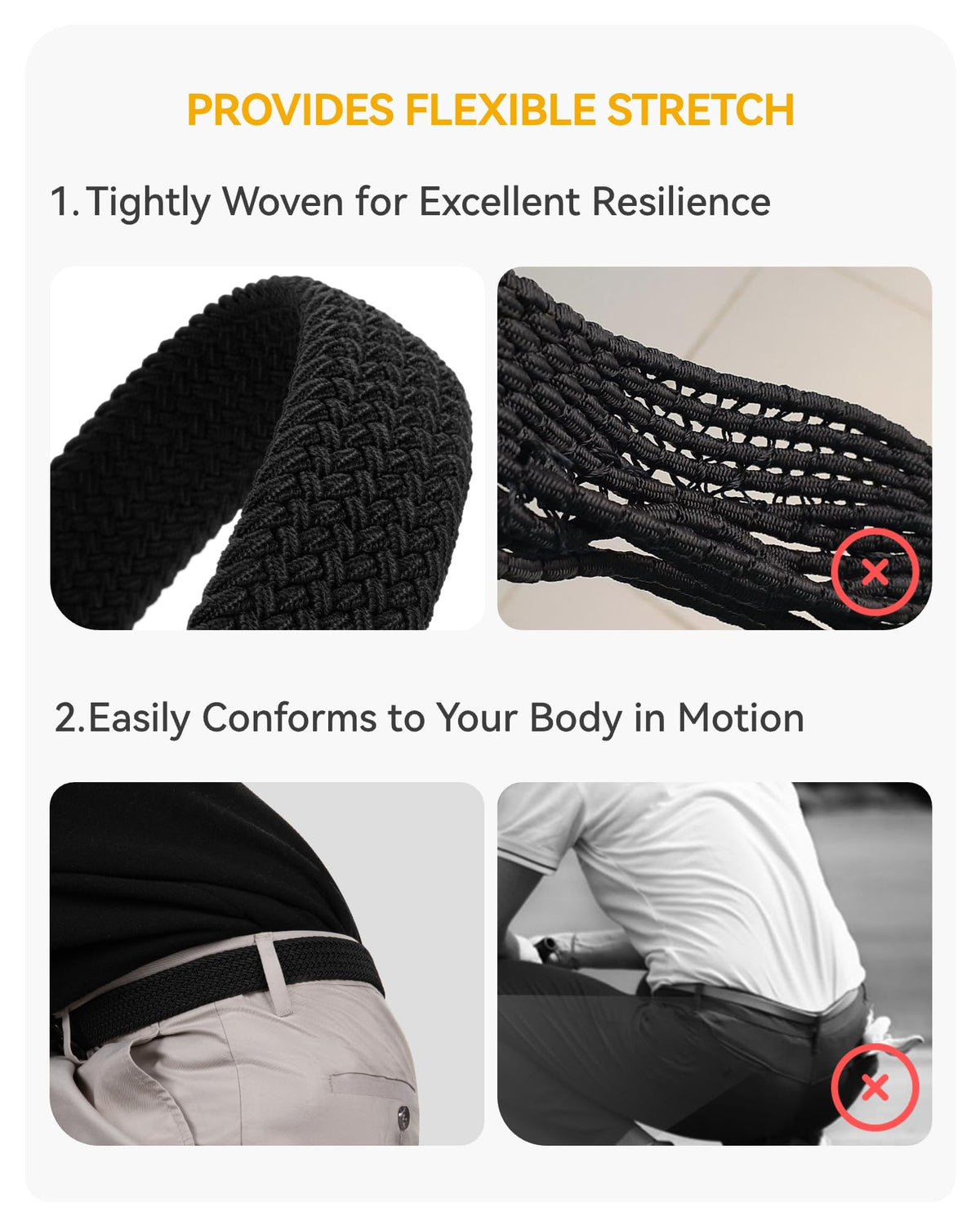 CHAOREN Elastic Belts for Men, Stretch Webbing Belt for Golf & Jeans 1 3/8"