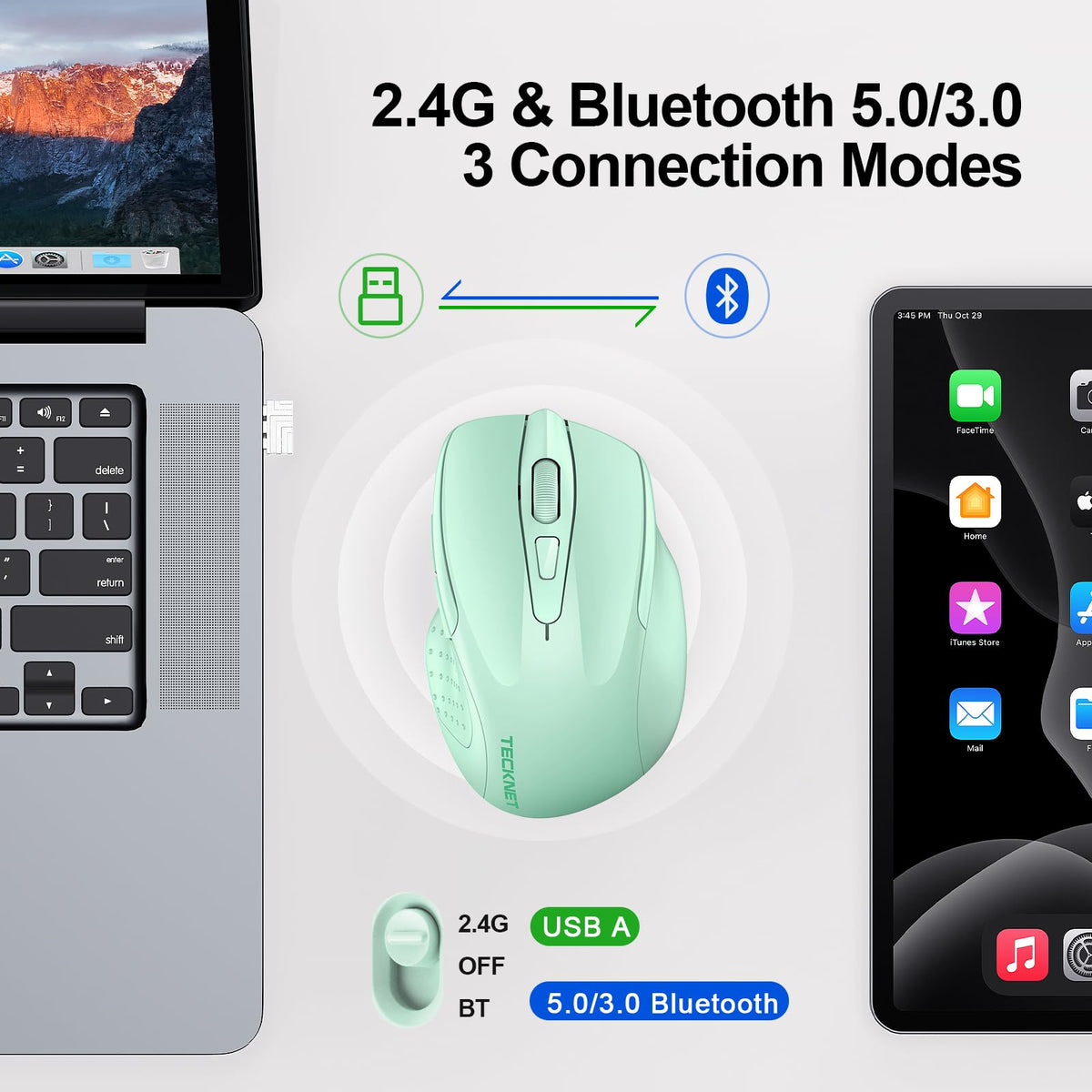 TECKNET Bluetooth Mouse, Rechargeable Bluetooth Wireless Mouse