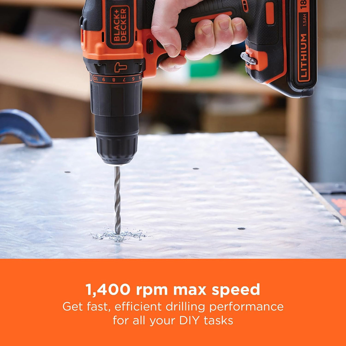 BLACK+DECKER 18V Cordless Hammer Drill, BCD700S1K-GB
