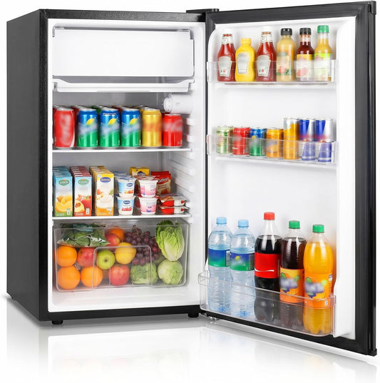 91 L Mini Fridge with Freezer, Single Door Small Refrigerator, Dorm Fridge with 7 Adjustable Thermostat, Energy Saving, Low Noise, Compact Refrigerator for Office, Bedroom, Dorm, Black