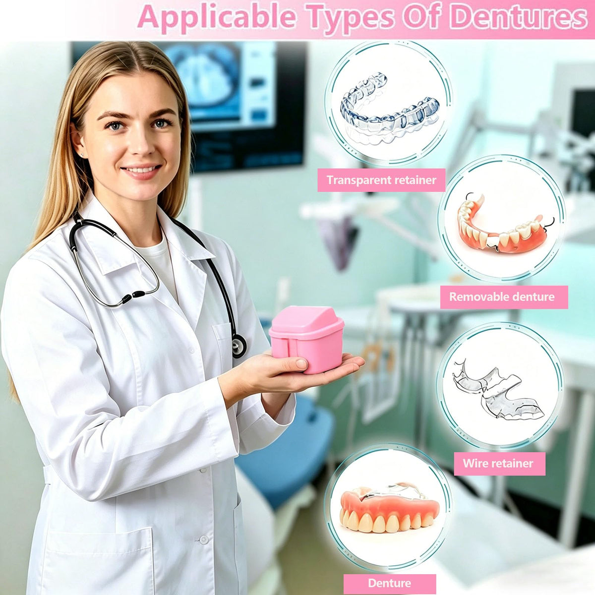 chenqi Retainer Cup Holder Mouthguard Cleaning Case with Strainer Basket, Denture Bath Box Storage Cup Holder for Travel Cleaning