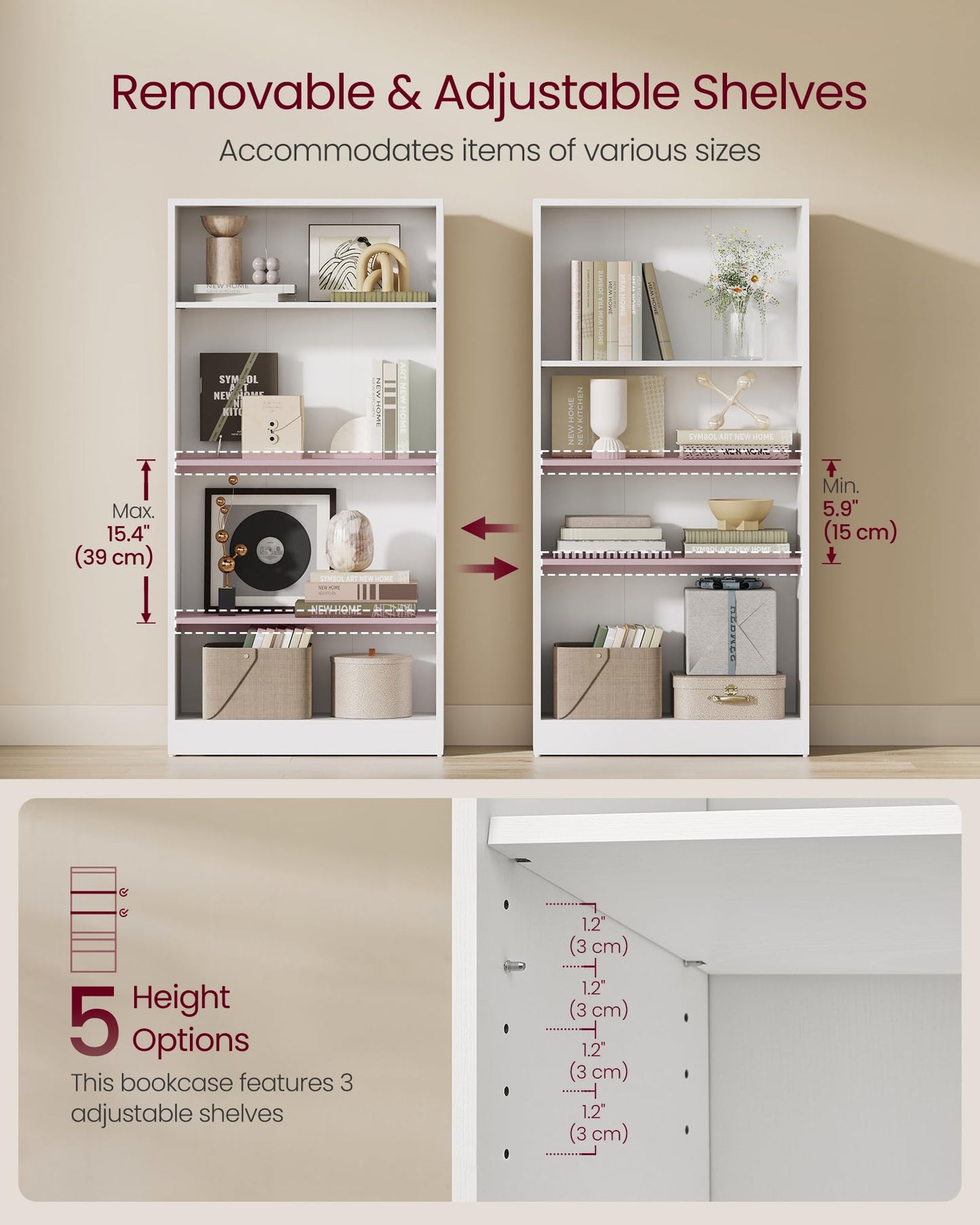 VASAGLE Bookcase, 6-Tier Bookshelf, Open Storage Shelf, Shelving Unit, 24 x 60 x 178.5 cm, for Living Room, Home Office, Dinning Room, Cloud White LBC169T14