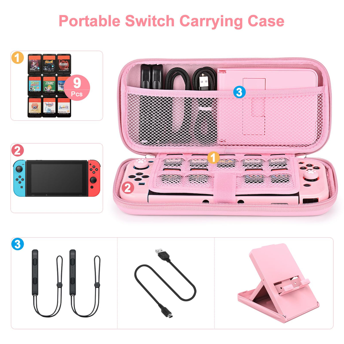 Younik Switch Accessories Bundle, 17 in 1 Switch Accessories Kit for Girls Include Switch Carrying Case with 9 Game Card Slots, Adjustable Stand, Protective Case for Switch Console & J-Con (Blue)