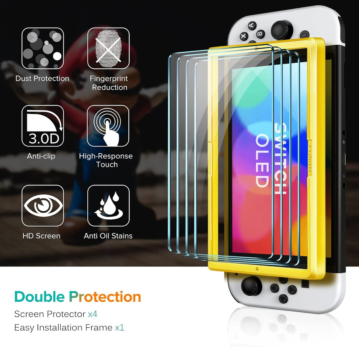 ivoler [4-Pack for Switch 2 Screen Protector with Alignment Frame Tool, 30-second installation- Bubble-Free Application - 9H Hardness -Tempered Glass Protection Film for Nintendo Switch 2 Model 2025