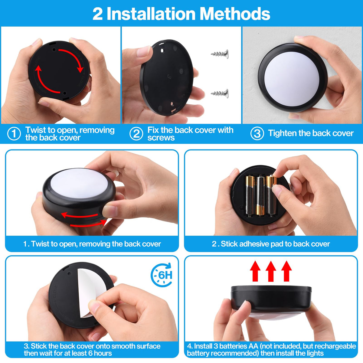 Under Cabinet Lights RGB Wireless Lights LED Closet Lights Night 3000K Dimmable 6pc Cadrim 13 Colors Changing Remote Control Brightness Adjustable Timer Battery Powered Light Kitchen Wardrobe Cupboard