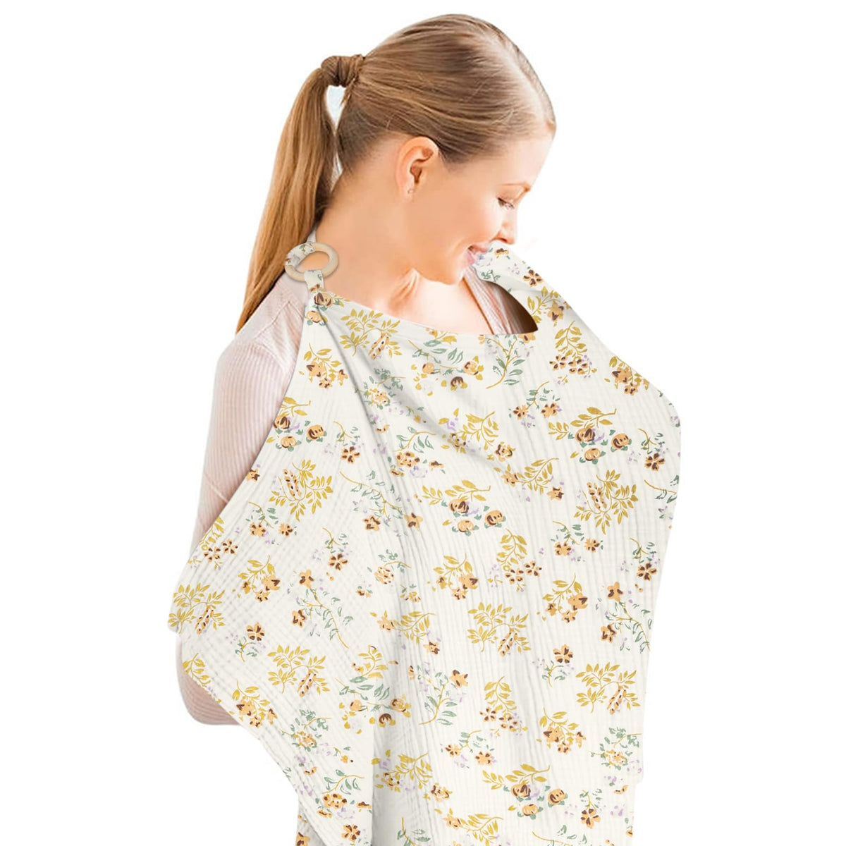 Aolso Breastfeeding Cover Nursing Cover, Muslin Cotton Soft Breathable Nursing Cover, Adjustable Strap Breast Feeding Coverall for Car Seat Blanket and Stroller Coverall (Green)