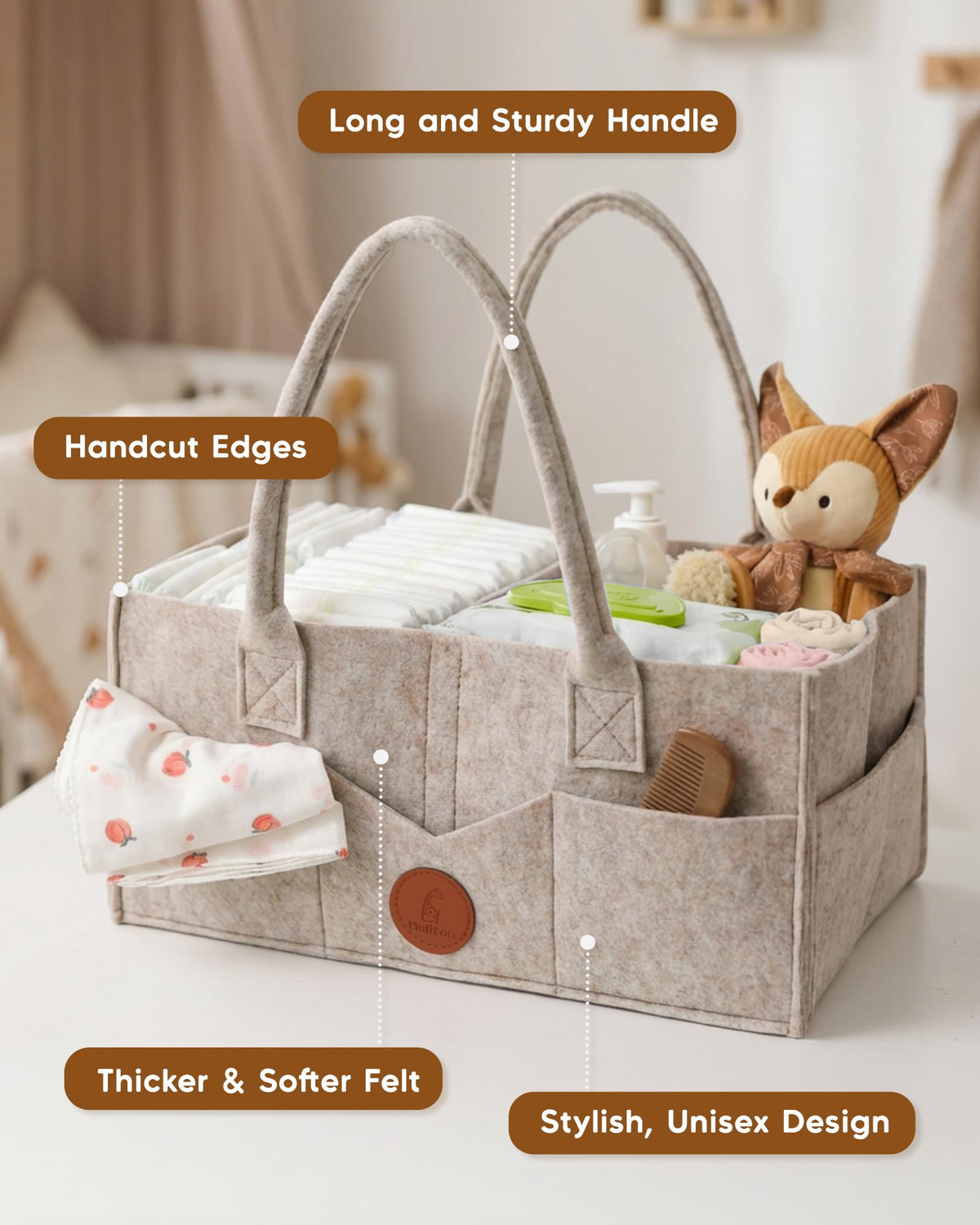 Maliton Nappy Caddy Organiser with 8 Pockets & Removable Dividers (Khaki)
