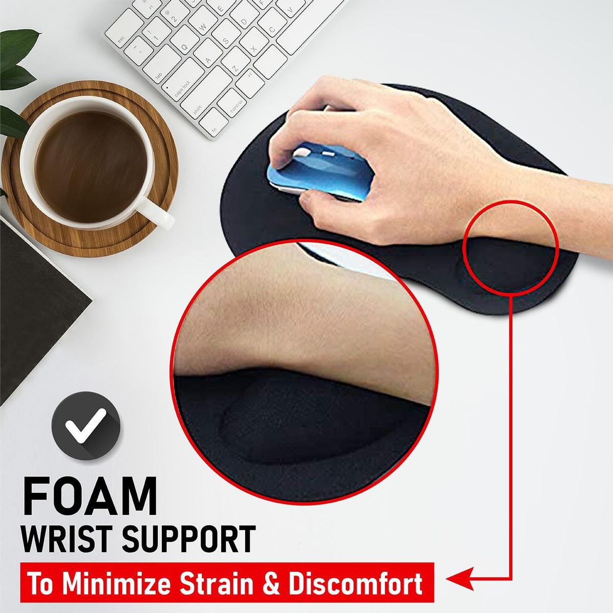 Mouse Mat ANTI-SLIP COMFORT MOUSE PAD MAT WITH GEL FOAM REST WRIST SUPPORT FOR PC LAPTOP (Blue, Regular)