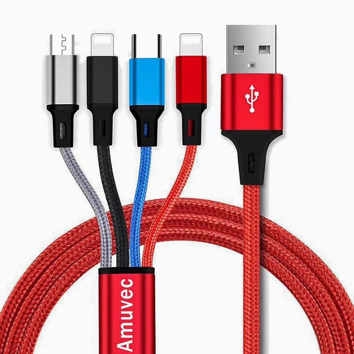 Amuvec Multi Charger Cable, 4 in 1 Fast Phone Charger Cables 1.2M Red