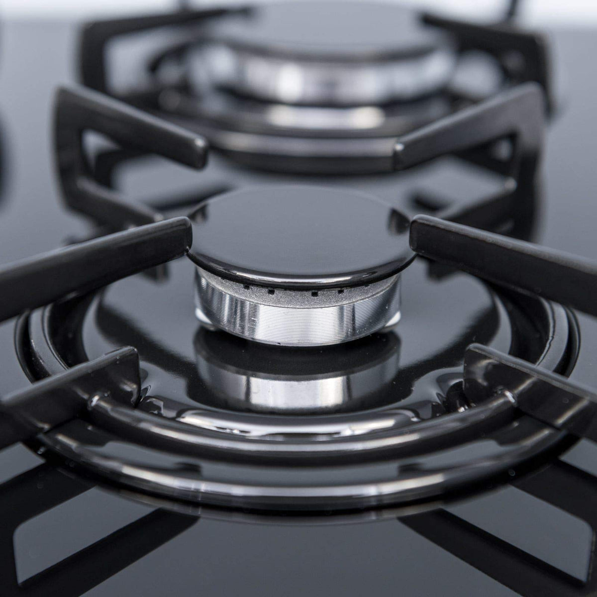 SIA GHG302BL 30cm 2 Burner Black Glass On Gas Domino Hob With Enamel Pan Stands
