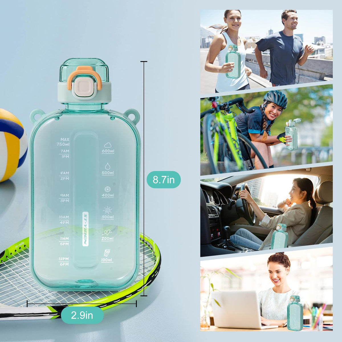 SEASEVEN Flat Water Bottle 750ML for Gym,School Office(Flat Pink)