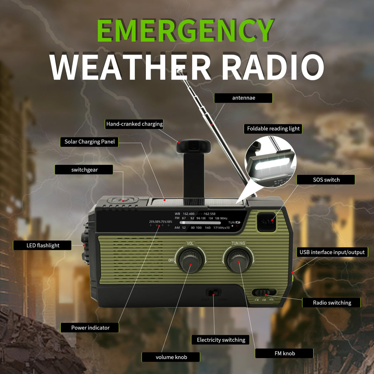 SOLARBABY Wind Up Solar Radio, Emergency Hand Crank Self Powered AM/FM Survival Solar Weather Radio with LED Flashlight,SOS Alarm,2000mAh Emergency Power Bank for Smart Phone (M-Orange)