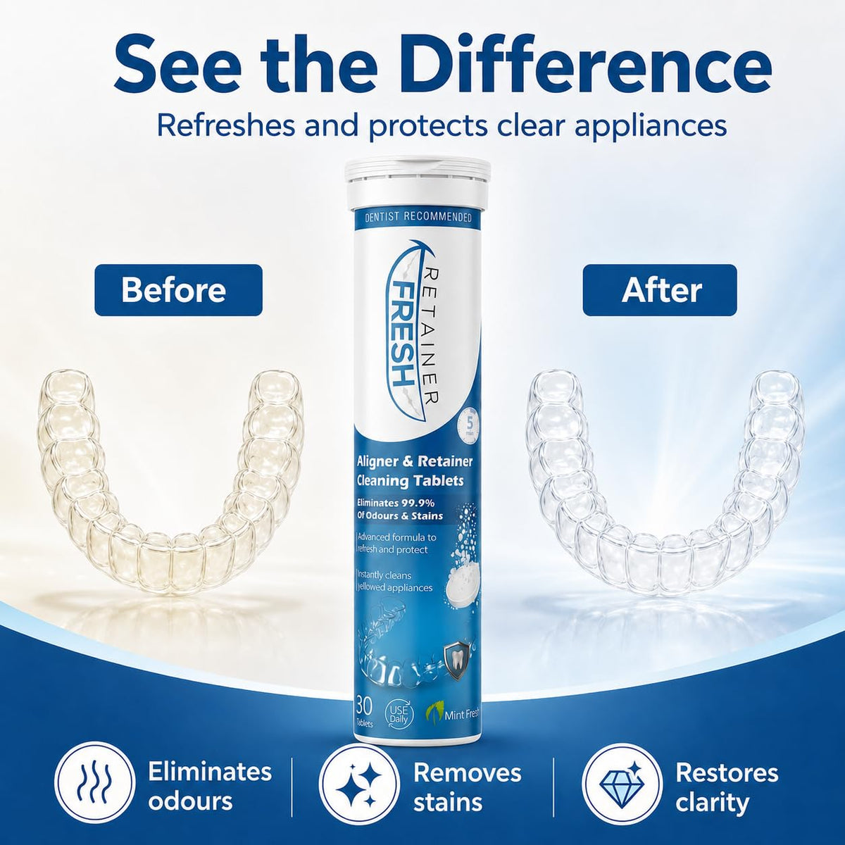 Retainer Fresh Retainer Cleaner Tablets 120 Tablets 4 Month Denture Cleaner