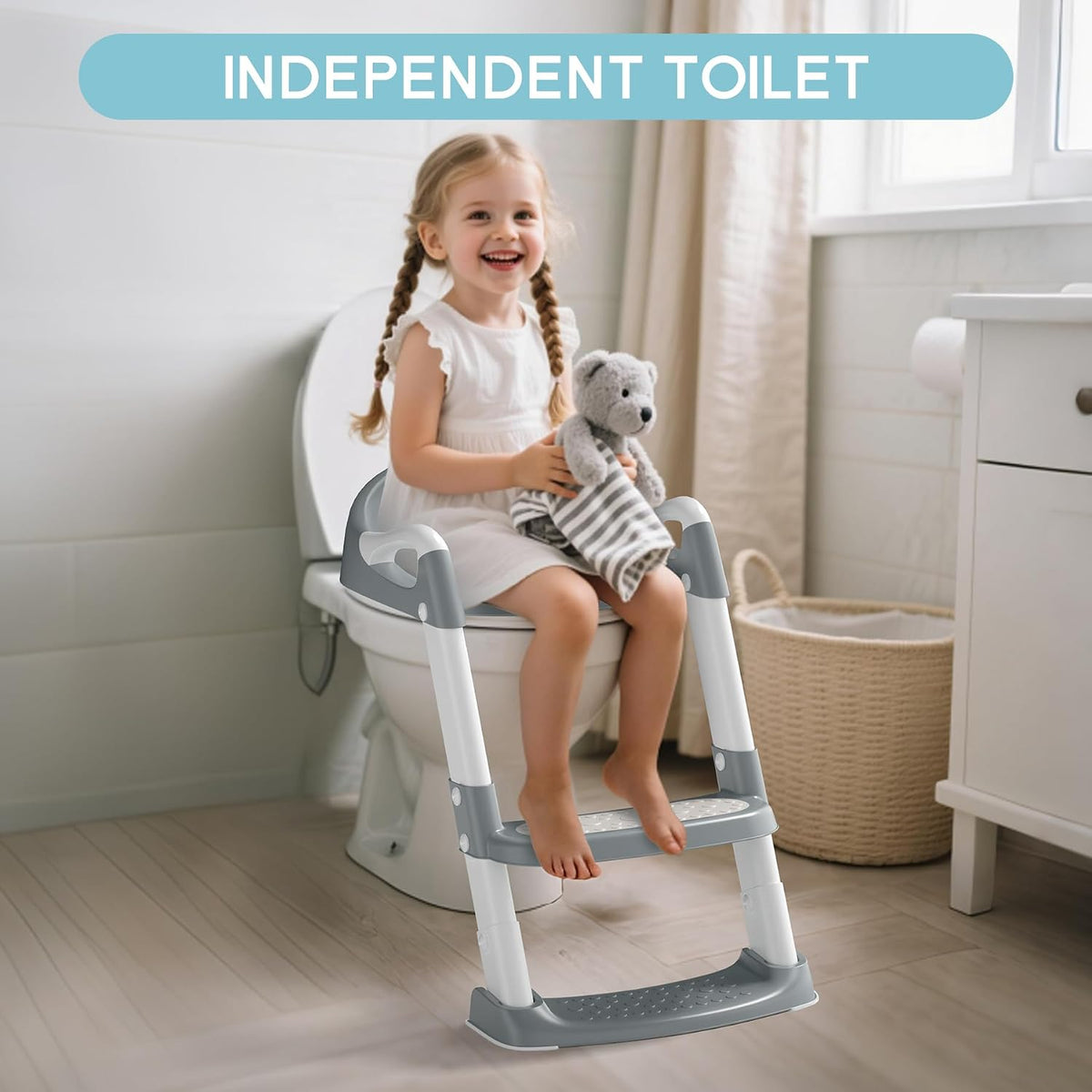 COOSEYA Potty Training Toddler Toilet Seat,Kids Toilet Seat and Step,Grey