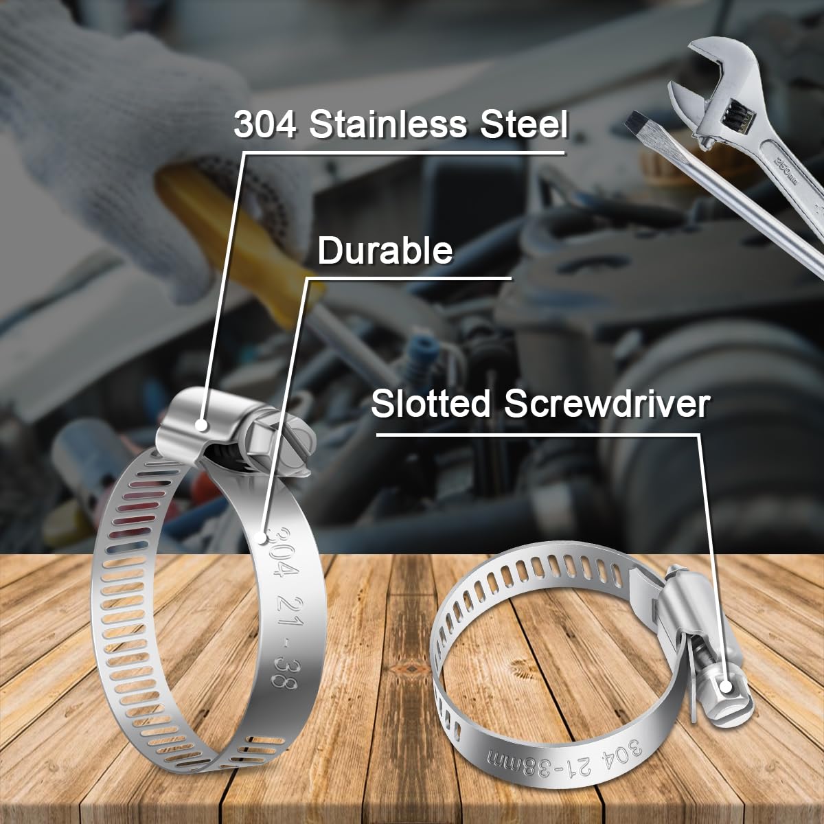 Hose Clips 141-165mm, 4 Pcs Hose Pipe Clips Stainless Steel 304